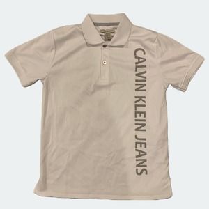 Calvin Klein Jeans Polo Shirt White 100%‎ Polyester Boy’s Size Medium 10/12